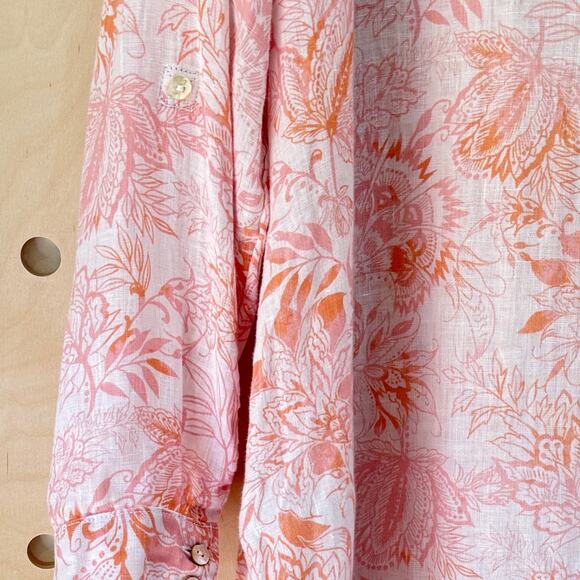 SIGRID OLSEN Linen Button Up Blouse Plus Size 1X Pink Paisley Print on White - Picture 6 of 9